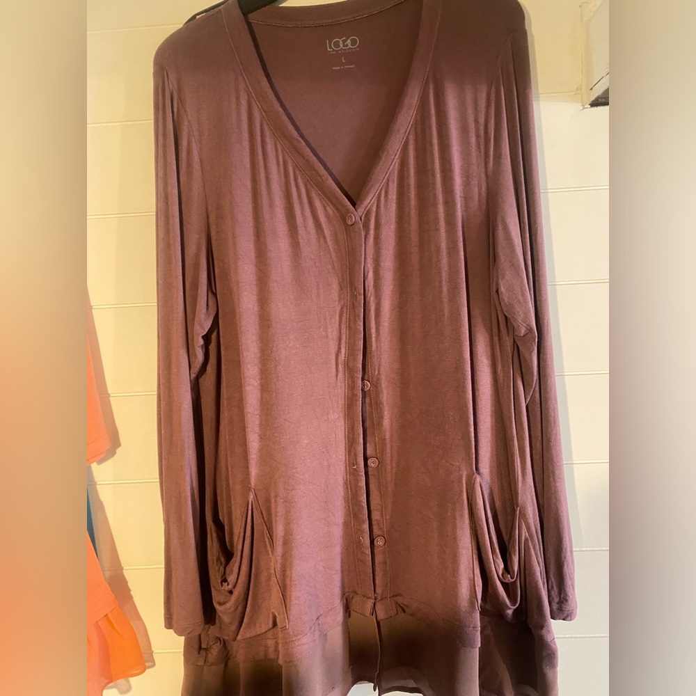 Brown Logo Lori Goldstein cardigan Large buttons